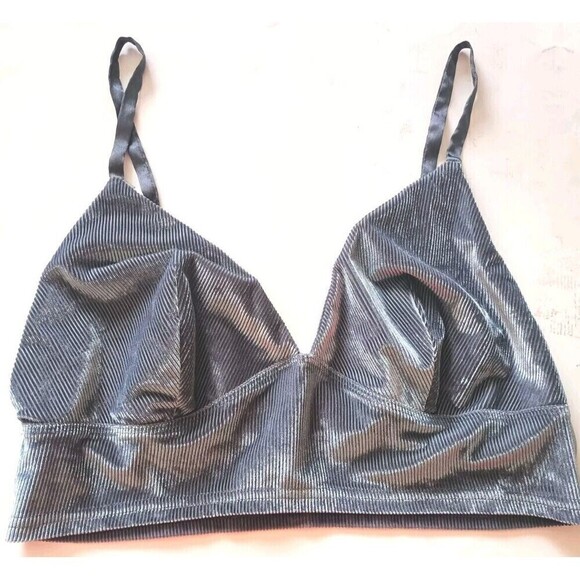 Victoria’s Secret Velvet Bralette Size XL Ribbed Gray Triangle Wireless - Picture 5 of 7